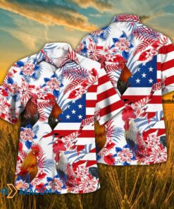 Independence Day Chicken With American Flag Tropical Plant Rooster Top Gun Hawaiian Shirt