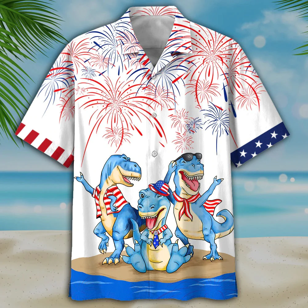 High Quality Funny T-rex Dinosaur Print Hawaiian Shirt