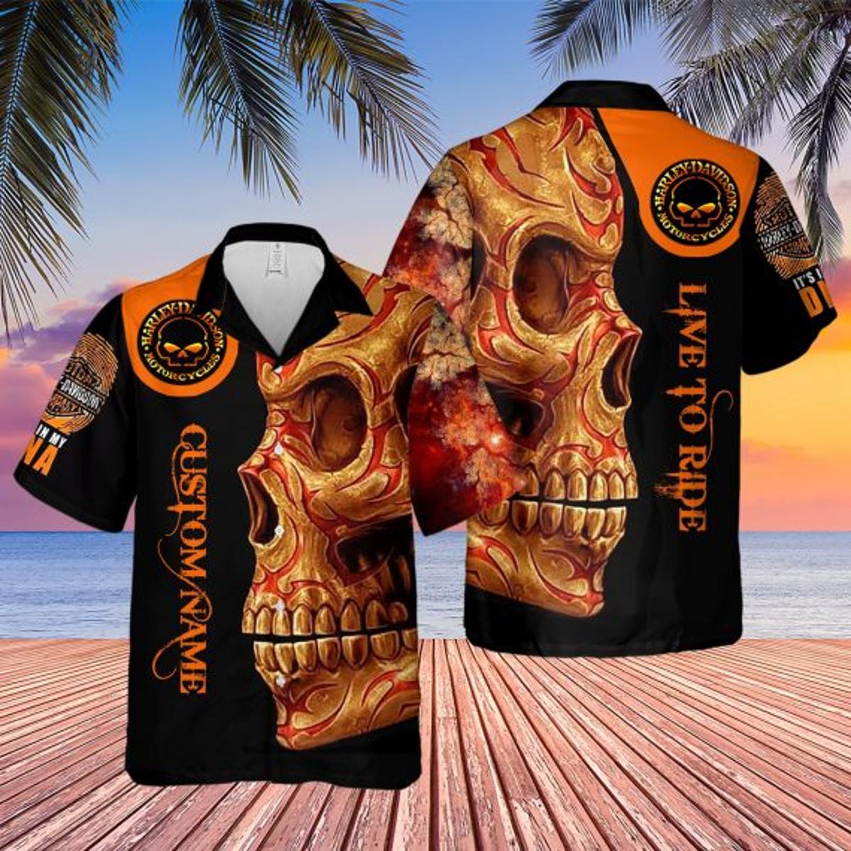 Tropical Pattern Harley Davidson Hawaiian Shirt For Men Women