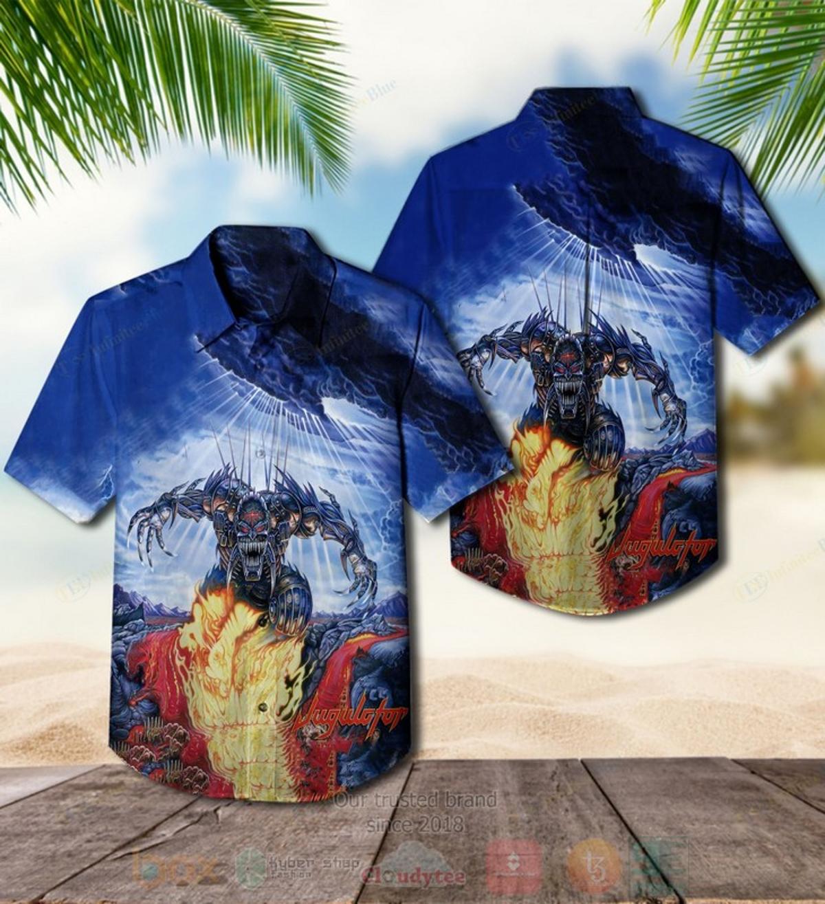 Graphic Print Short Sleeve Judas Priest Hawaiian Shirt Outfit For Men