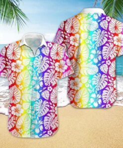 Print Unisex Anime Summer Loose Rainbow Aloha Shirt