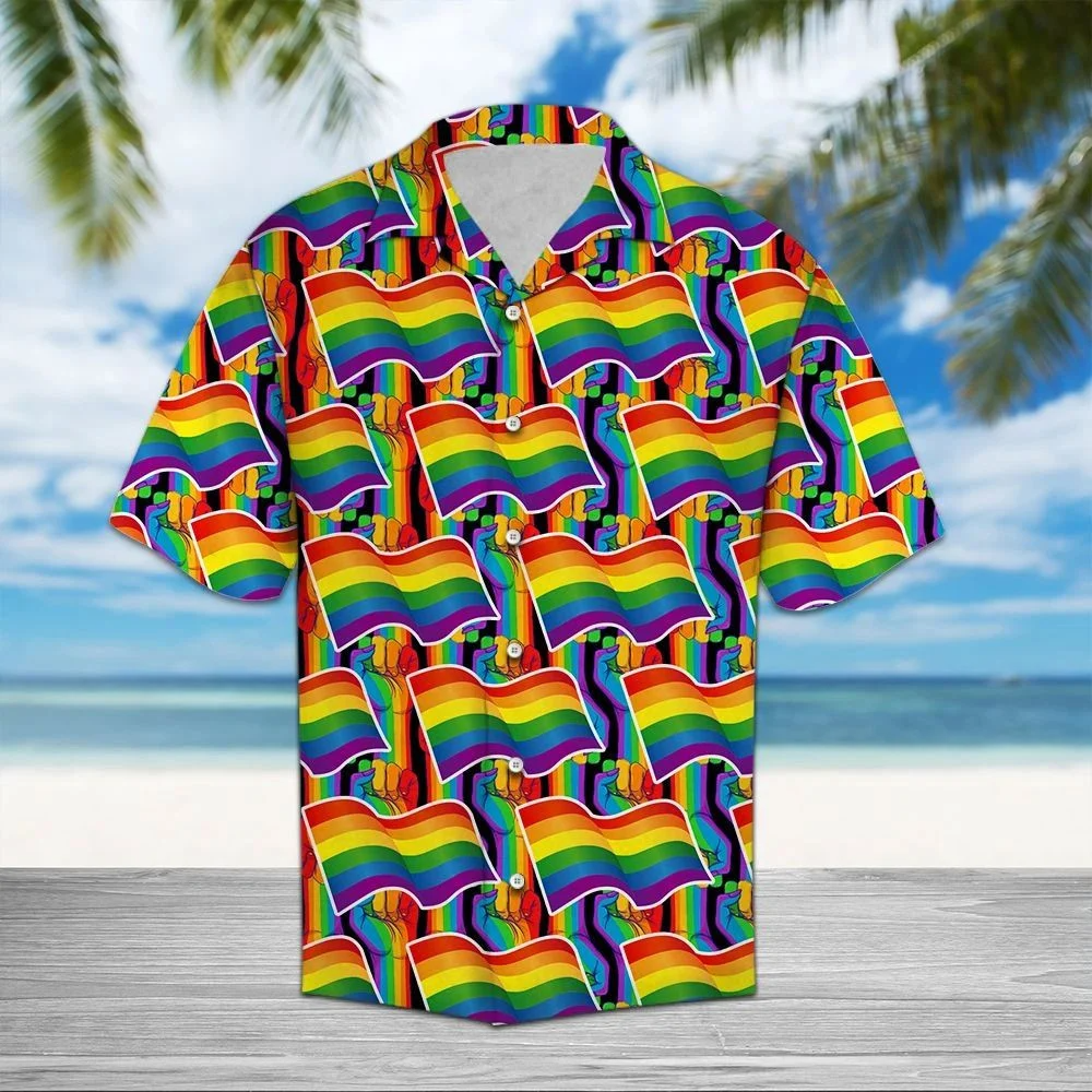 Print Unisex Anime Summer Loose Rainbow Aloha Shirt