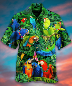 Homme Chemise Hawaïenne Perroquet Col Parrot Hawaiian Shirt