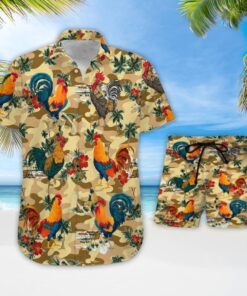 Lovely Set Camo Pattern Rooster Top Gun Hawaiian Shirt