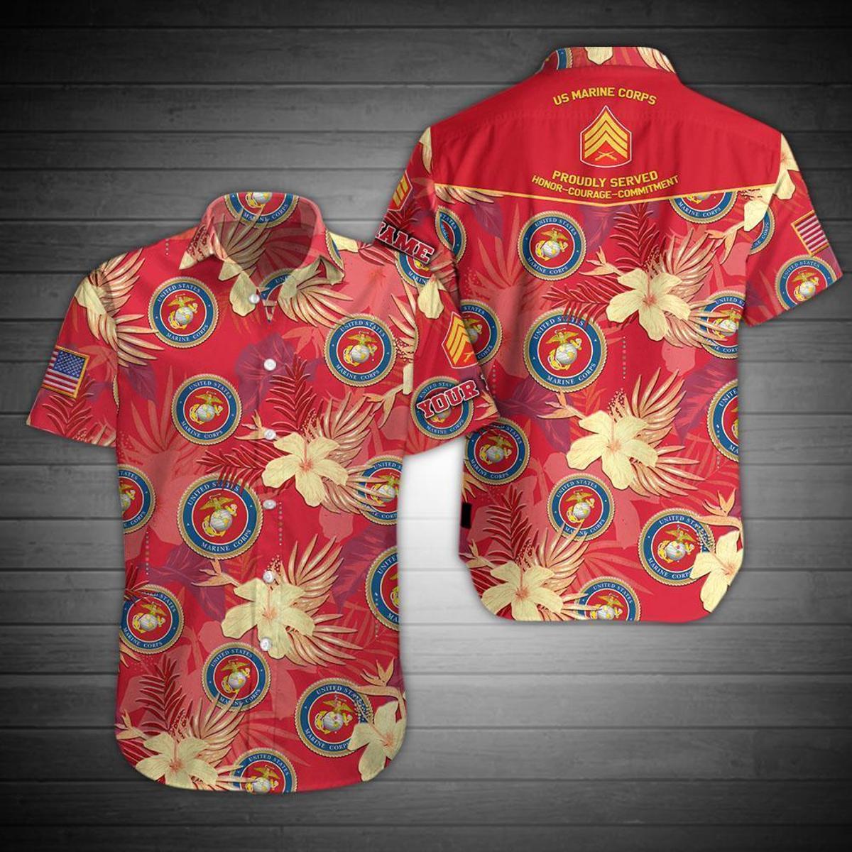 Marine Corps Hawaiian Shirt Custom Your Name Military Gifts