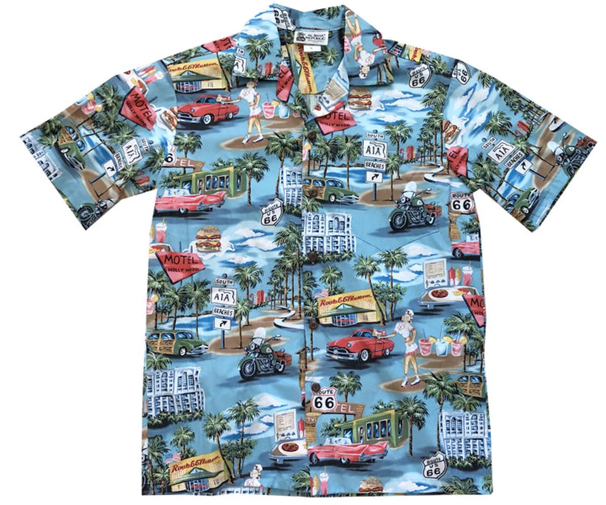 Vintage Motorcycle Route 66 Pattern Hawaiian Shirt