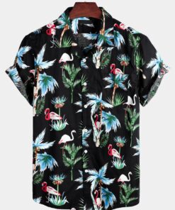 Men’s Black Flamingo Hawaiian Shirt For Men Women