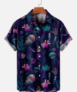 Fydude Men’s Hippie Jellyfish Hawaiian Shirt Outfit For Men