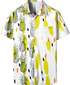 Men’s Tropical Fruit Print Pocket Pineapple Hawaiian Shirt