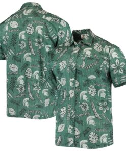 Men’s Wes & Willy Green State Spartans Vintage Floral Michigan Wolverines Hawaiian Shirt