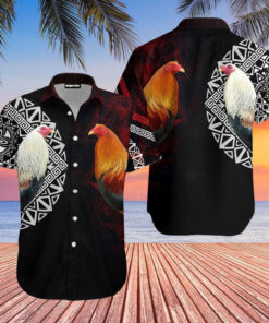 Colorful With Tropical Blue Flowers Rooster Top Gun Hawaiian Shirt