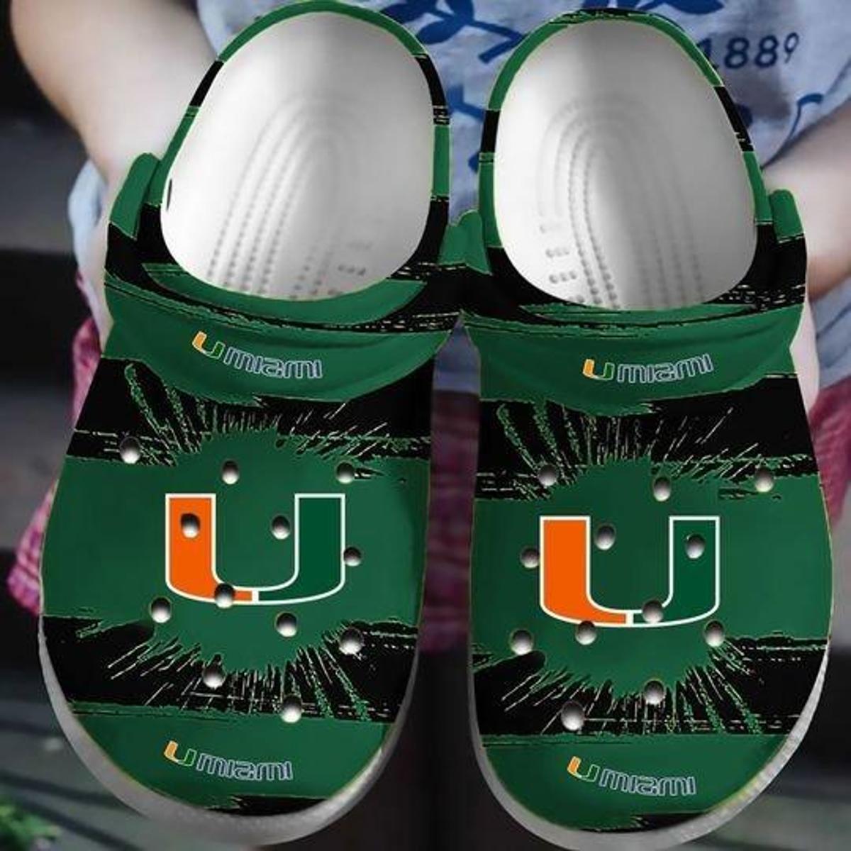 Miami Hurricanes Crocs Crocband Clogs Shoes For Fans