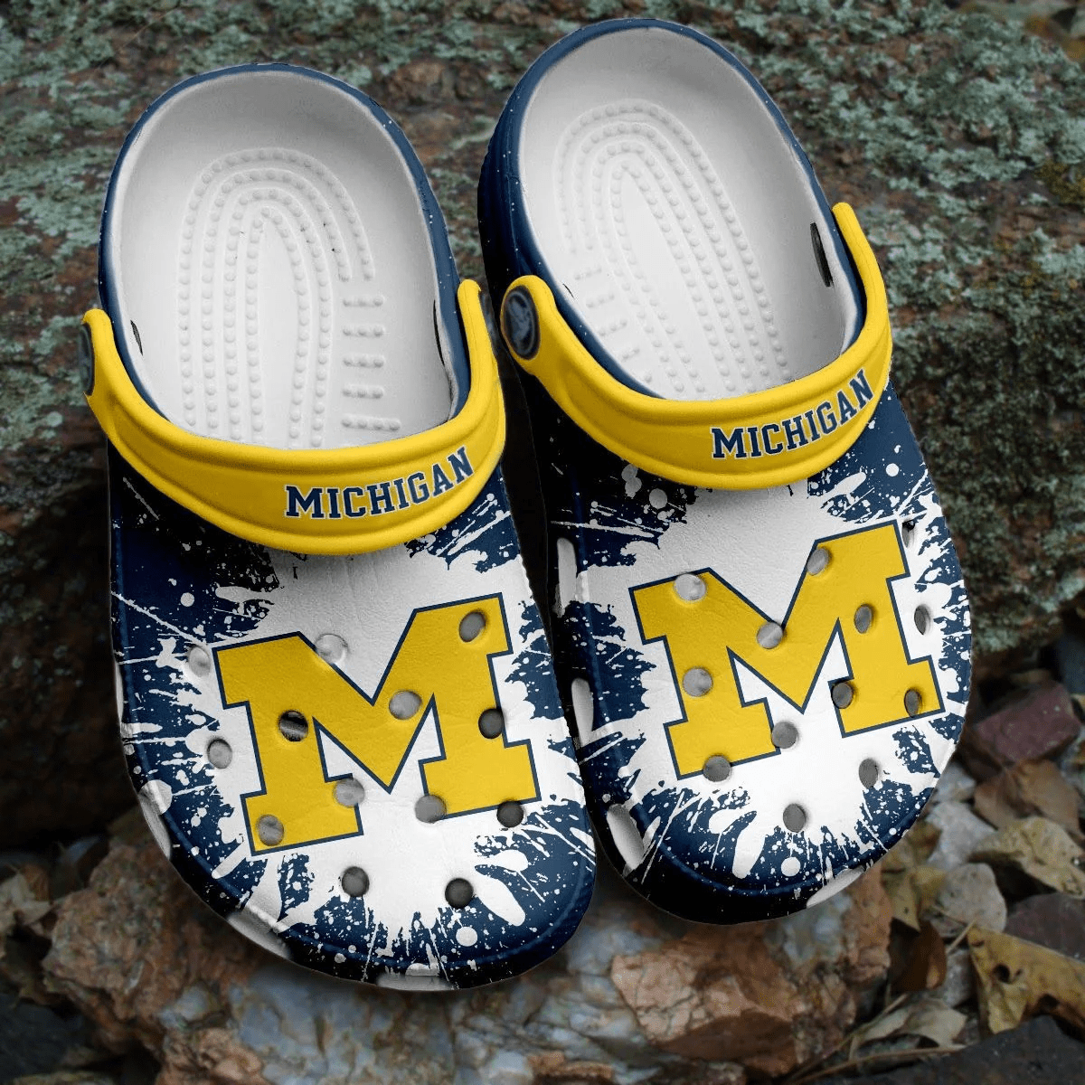 Navy Blue Custom Name Michigan Wolverines Crocs For Fans