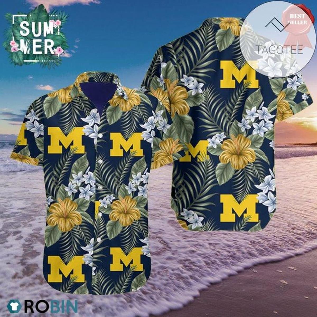 Michigan Wolverines Wes & Willy Navy Hawaiian Shirt