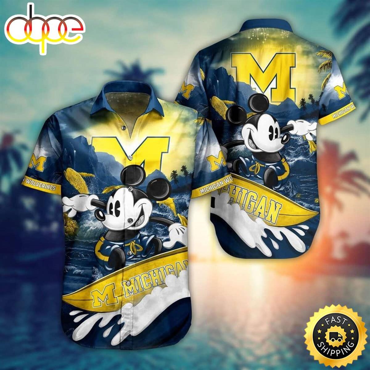 For Disney Lovers Mickey Mouse Michigan Wolverines Hawaiian Shirt Outfit For Men