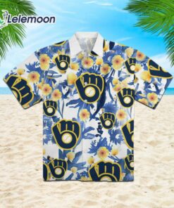 Mb Flower And Palm Trees Milwaukee Brewers Hawaiian Shirt