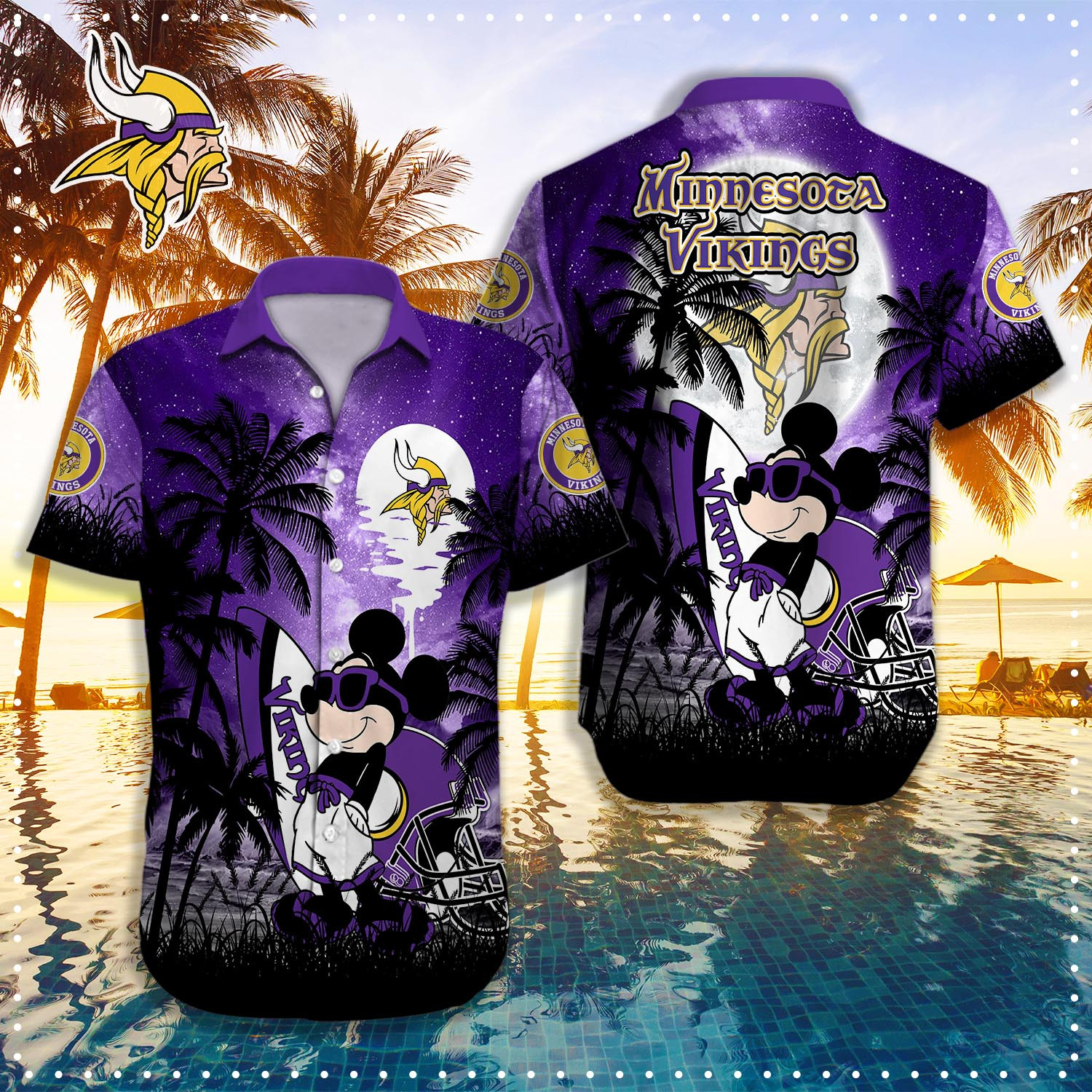 Minnesota Mini Print Logo Purple Vikings Hawaiian Shirt