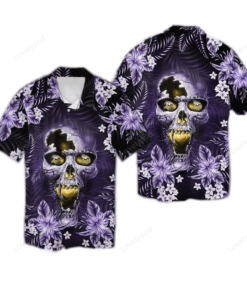 Minnesota Symbol Skull Graphic Purple Vikings Hawaiian Shirt