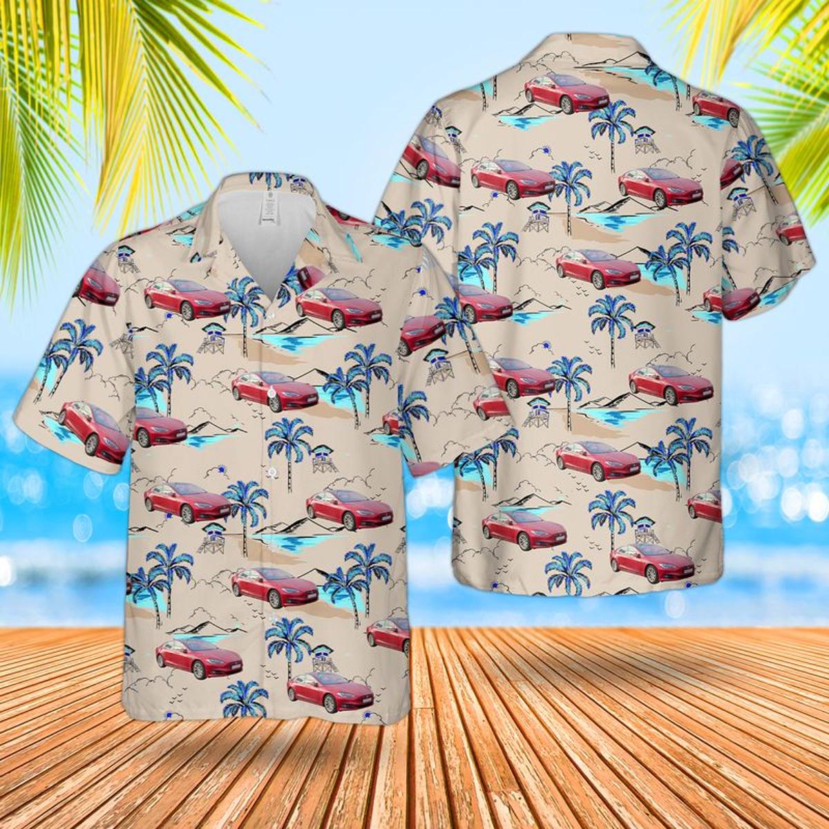 Model S Tesla Hawaiian Shirt Size Fron S To 5xl