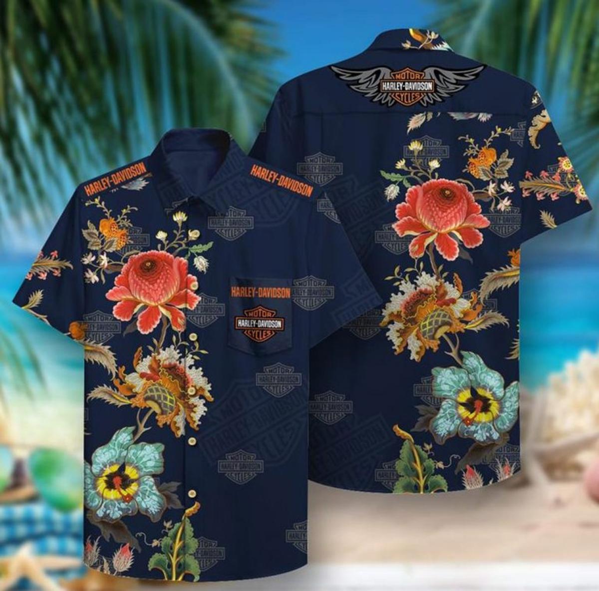 Tiki Surfing Harley Davidson Aloha Shirt