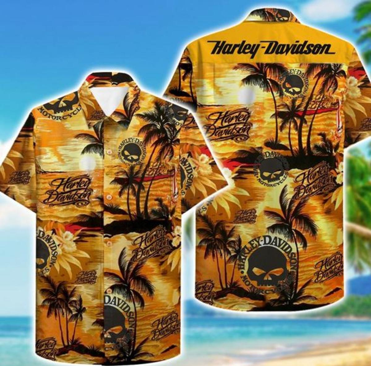 White Men Women Beach Wear Short Sleeve Harley Davidson Hawaiian Shirt