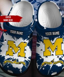 Navy Blue Custom Name Michigan Wolverines Crocs For Fans