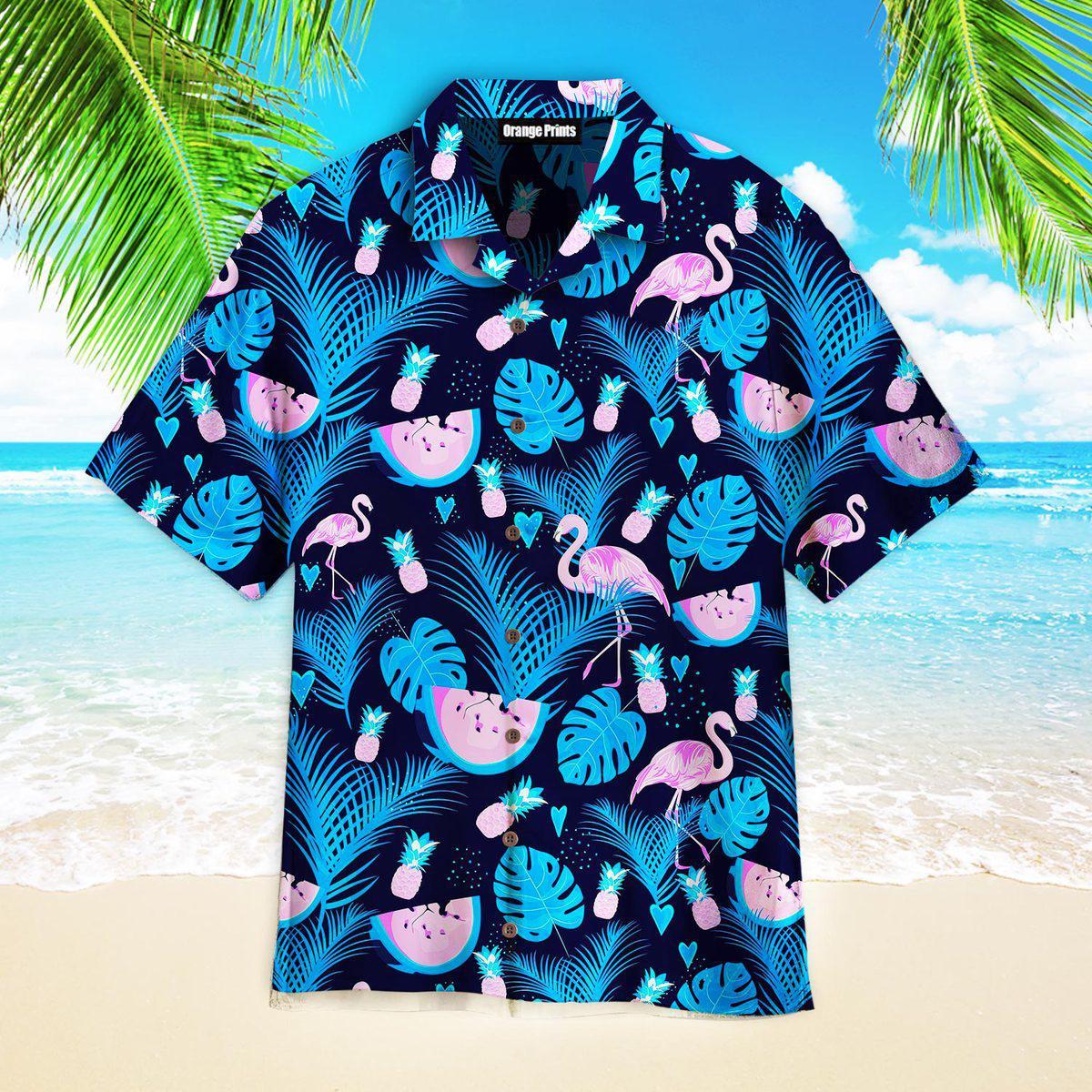 Royaura Men’s Botanical Flamingo Hawaiian Shirt For Men