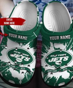 New York Jets On Green Pattern Custom Name Crocs For Fans