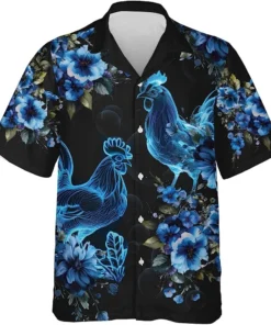 Noeon Hibiscus Flowertop Gun Rooster Hawaiian Shirt