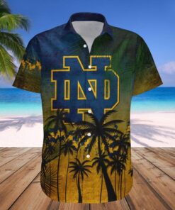 Notre Dame Fighting Irish Hawaiian Shirt Coconut Tree Tropical Grunge