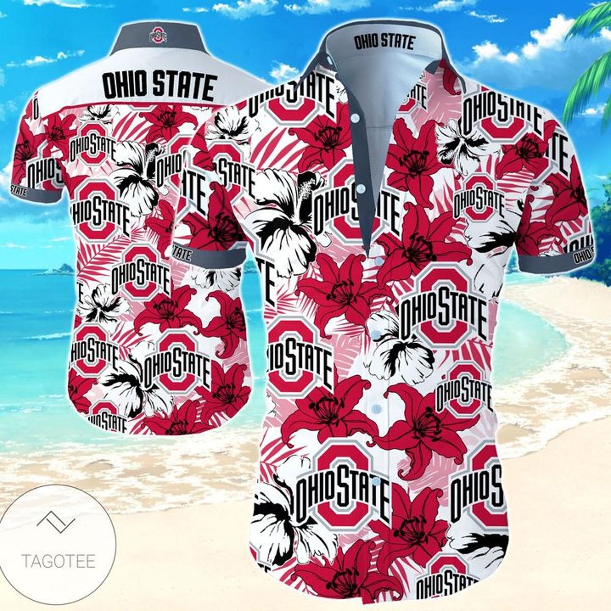 Ohio State Buckeyes Red Flowery Short Sleeve Dress Hawaiian Shirt