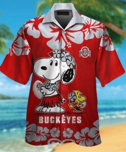 Ohio State Buckeyes & Snoopy Short Sleeve Button Up Tropical Aloha Hawaiian Shirts For Men Women