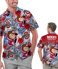 Ohio State Buckeyes Tropical Floral Custom Name Hawaiian Shirt Gift