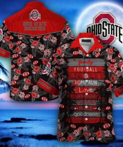 Ohio State Buckeyes Red Flowery Short Sleeve Dress Hawaiian Shirt