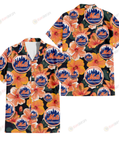 Orange Hibiscus Dark Green Leaf Black Mets Orange Hawaiian Shirt Size Fron S To 5xl