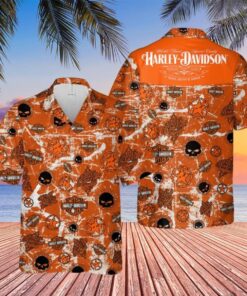 Orange Vintage Motor Cool Style Harley Davidson Hawaiian Shirt