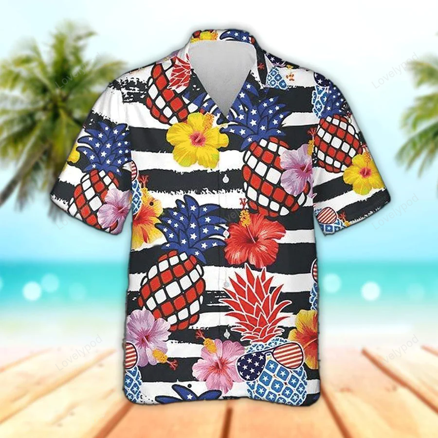 Restocked Mall Pattern Black Pineapple Hawaiian Shirt