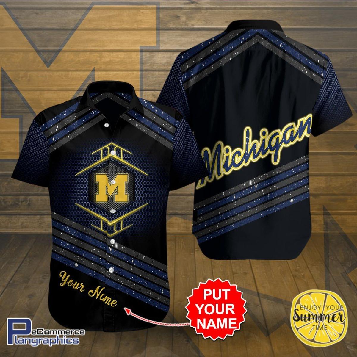 Independence Day Michigan Wolverines Hawaiian Shirt Outfit For Men