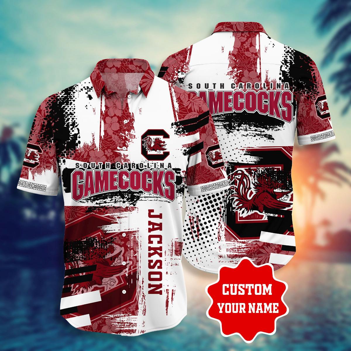 Jacksonville State Set Coconut Tree Tropical Grunge Gamecock Hawaiian Shirt