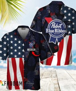 Personalized Tropical Vibes Us Flag Pabst Blue Ribbon Hawaiian Shirt