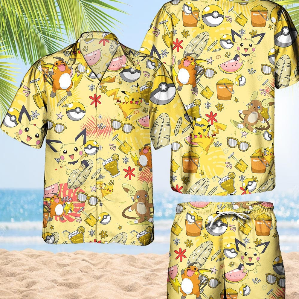 Comfimerch Water Type Starters Hawaiian Pokemon Shirt