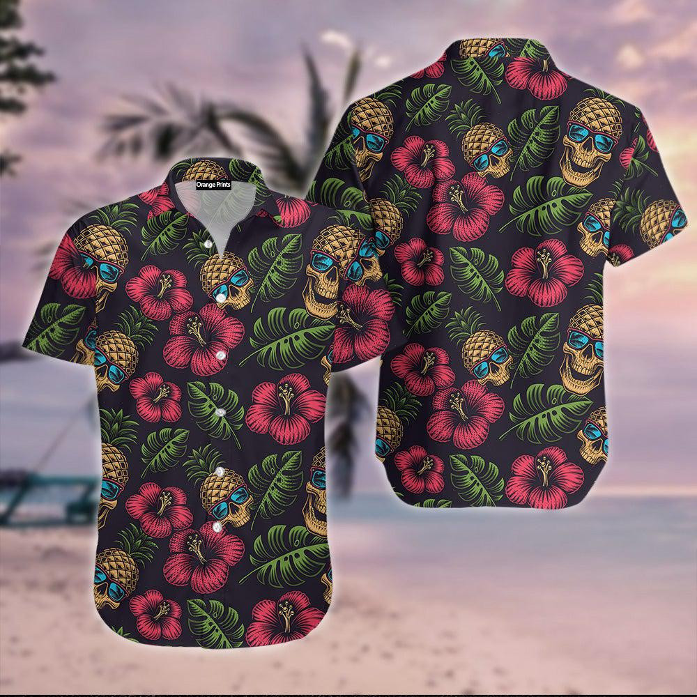 Tropical Fruit Print Pocket Pineapple Aloha Shirt