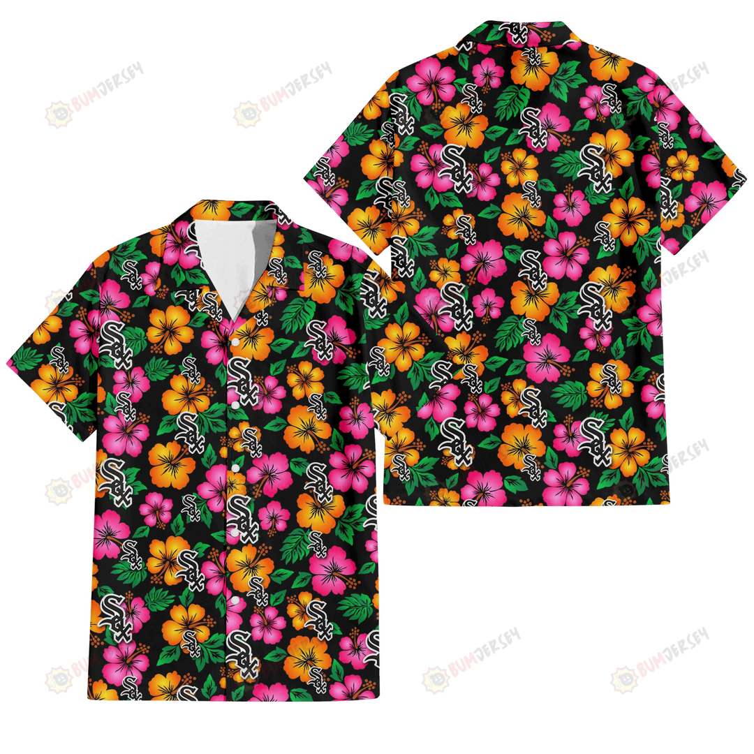 Pittsburgh Pirates Hibiscus Green Palm Leaf Black Hawaiian Shirt