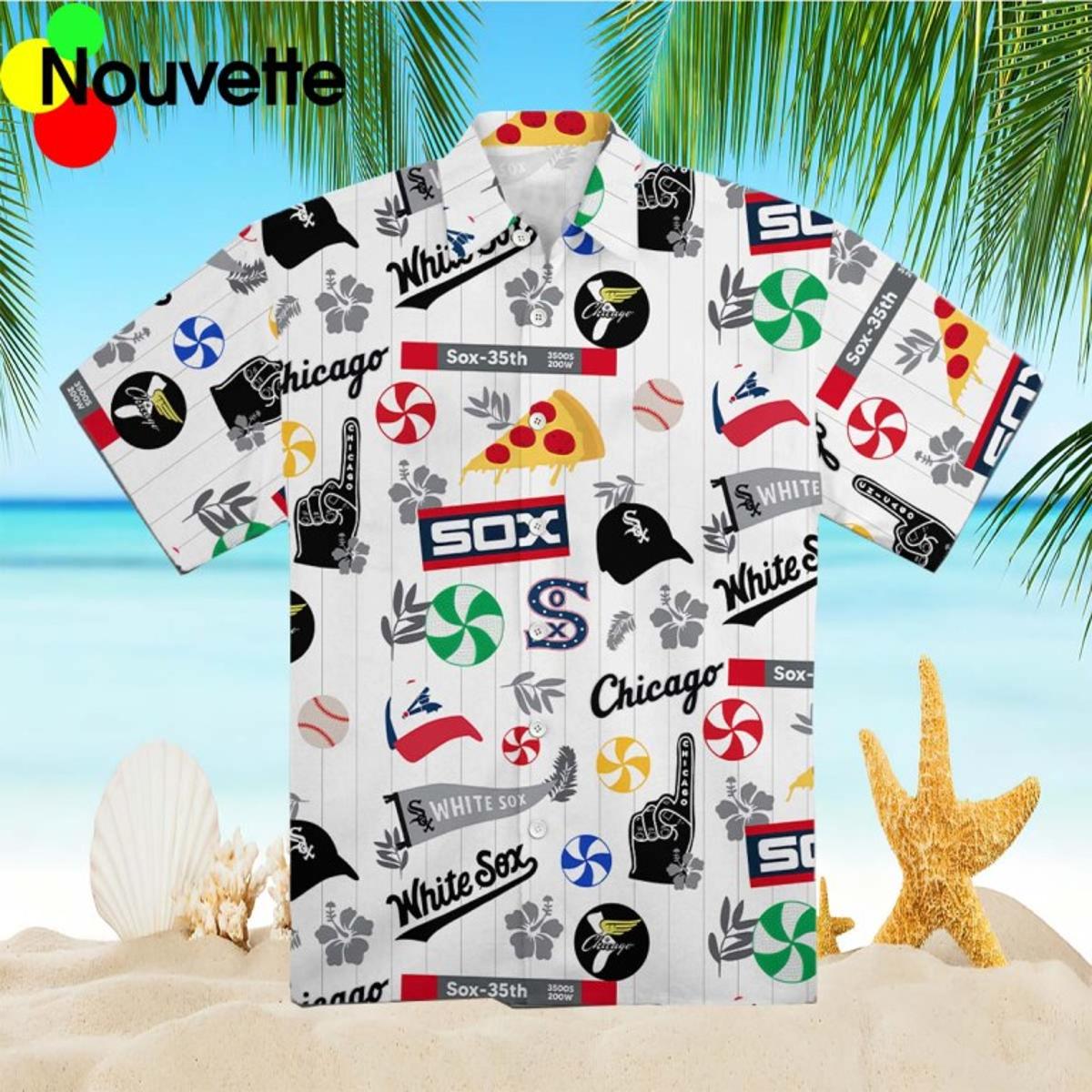 Pizza Baseball Hibiscus Flower Chicago White Sox Hawaiian Shirt