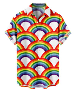 Print Unisex Anime Summer Loose Rainbow Aloha Shirt