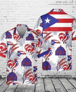 Puerto Rican Flag Pocket Rooster Top Gun Hawaiian Shirt