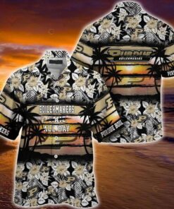 Purdue Boilermakers Logo Floral Coconut Tree Sunset Pattern Hawaiian Shirt Gift For Fans