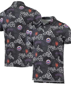 Violet Red Hibiscus Blue Leaf Black Ny Mets Hawaiian Shirt Gifts Idea