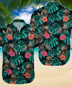 Rocket Raccoon Tropical Flowers Guardians Of The Galaxy Hawaiian Shirt