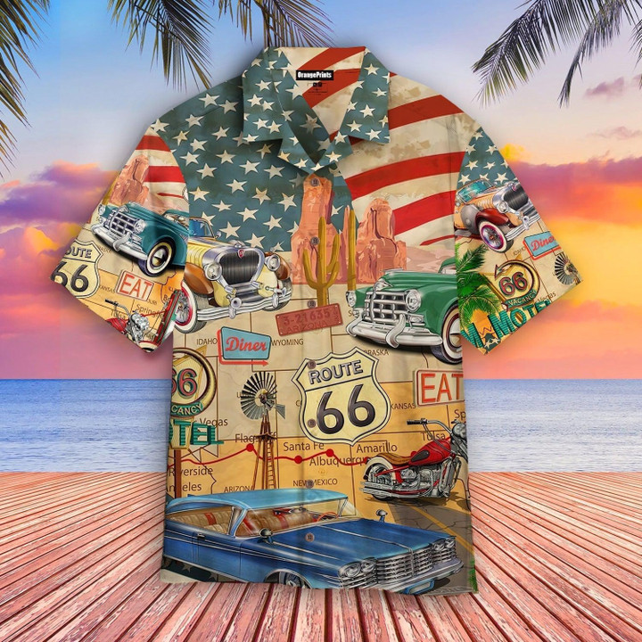 Very Cool Route 66 Signage On Black Background Hawaiian Shirt